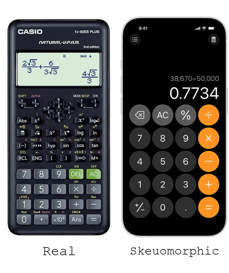 A standard calculator and its iOS counterpart.