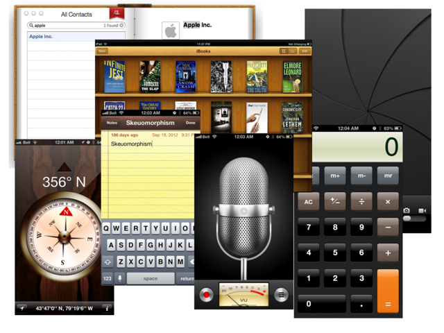 An image with different examples of skeuomorphism